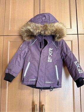 Purple Kids Winter Jacket with Faux Fur Hood